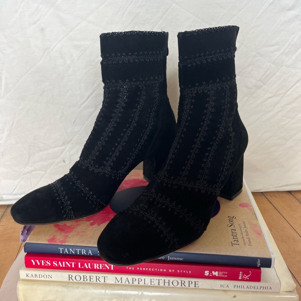 Free People Suede Crochet Black Booties